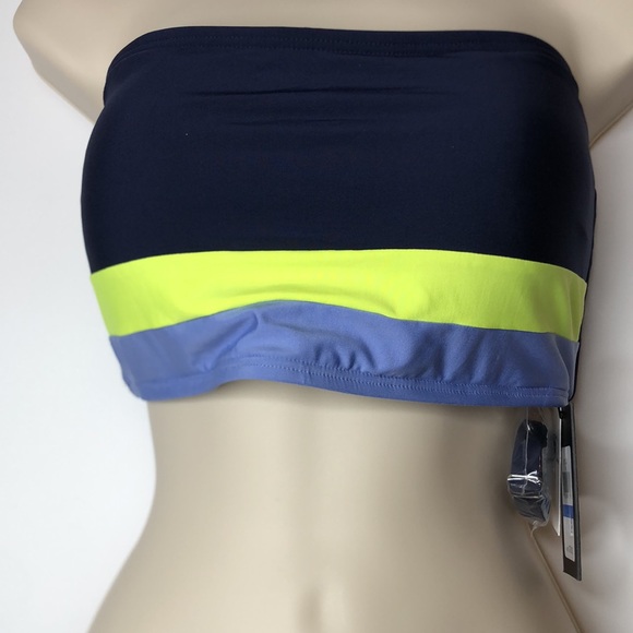 NWT DKNY Women's Colorblocked Bandeau Bikini Top Surf The Web Citrus SIZE XL - Picture 4 of 10